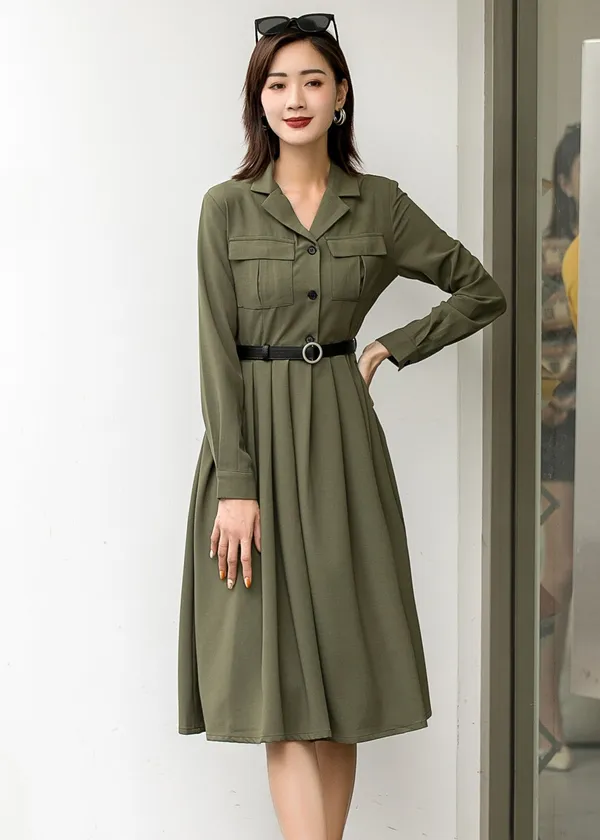 Olive_Green_Cotton_Blend_Premium_Dress_For_Women
