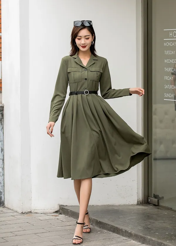 Olive_Green_Cotton_Blend_Premium_Dress_For_Women