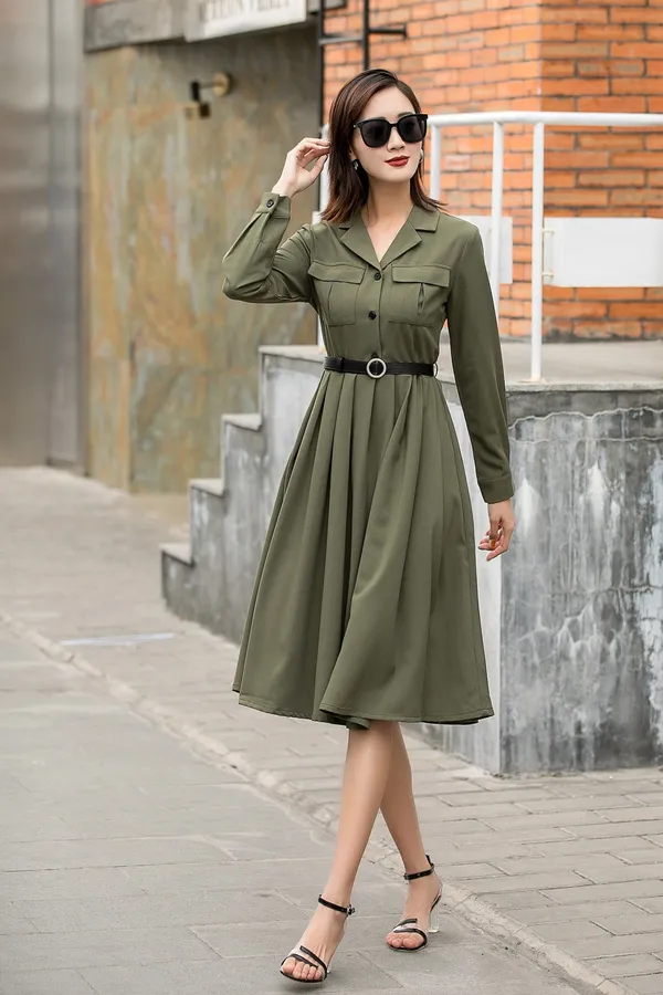Olive_Green_Cotton_Blend_Premium_Dress_For_Women