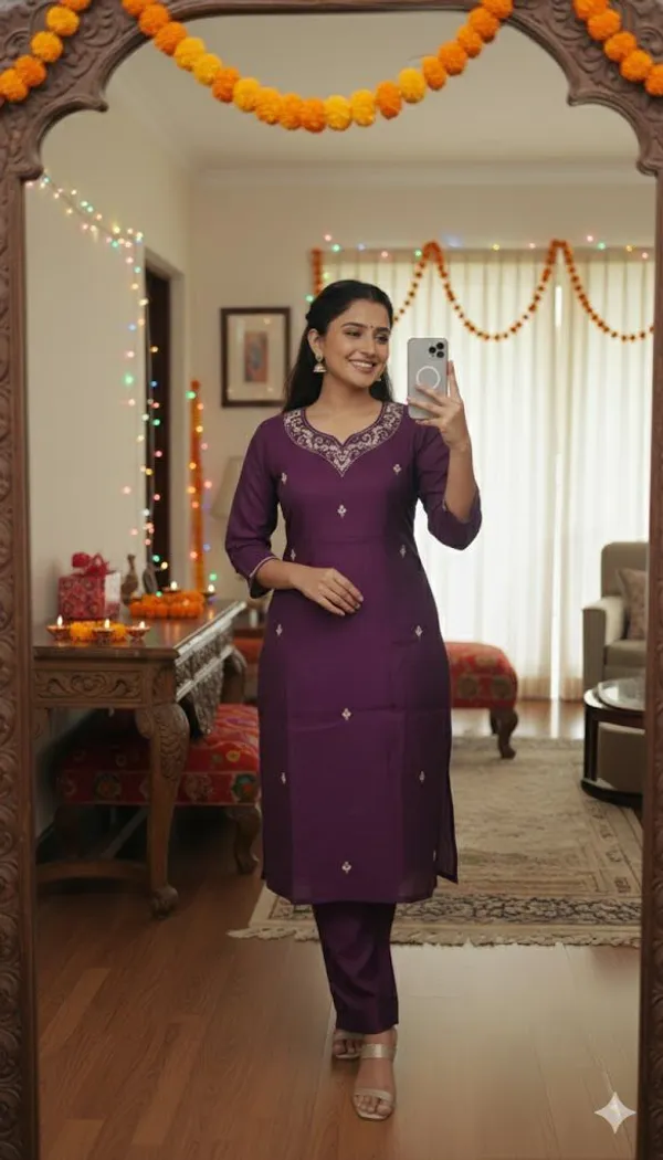 Wine_Cotton_Blend_Premium_Kurta_Set_For_Women