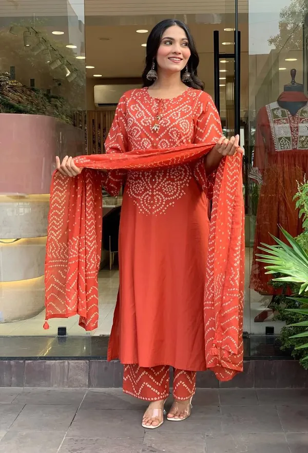 Orange_Cotton_Blend_Premium_Kurta_Set_For_Women