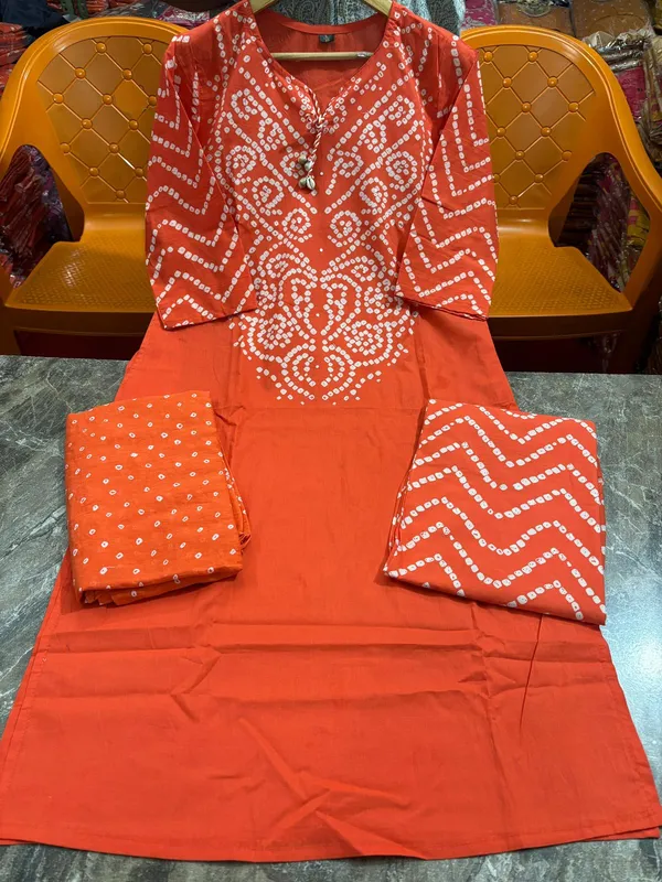 Orange_Cotton_Blend_Premium_Kurta_Set_For_Women