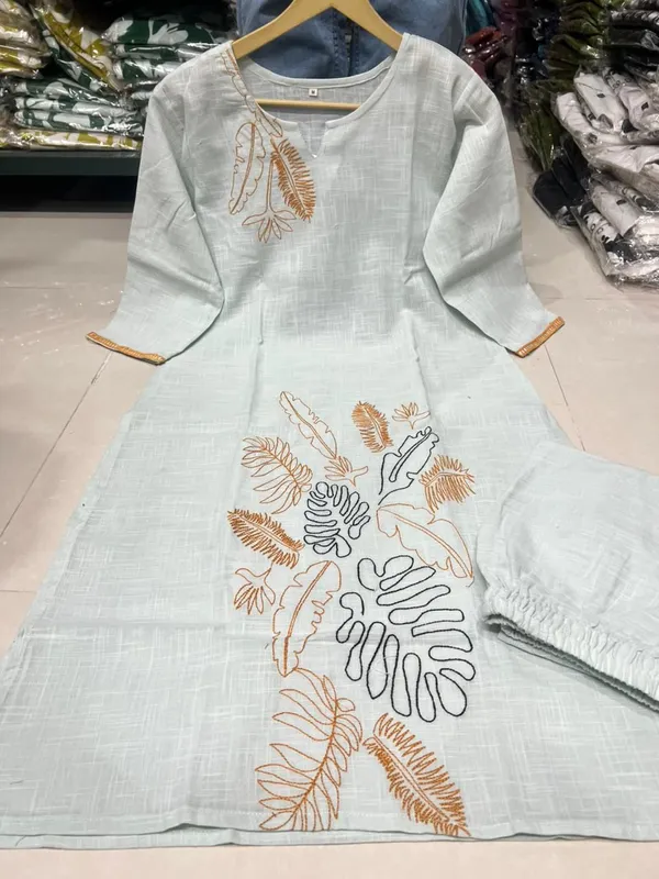 Sky_Blue_Cotton_Blend_Premium_Kurta_Set_For_Women