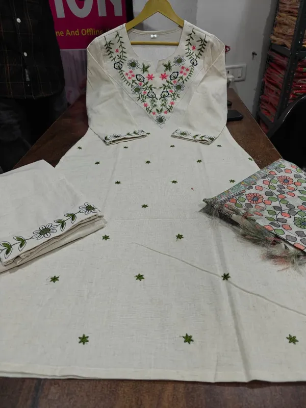 Cream_Cotton_Blend_Premium_Kurta_Set_For_Women