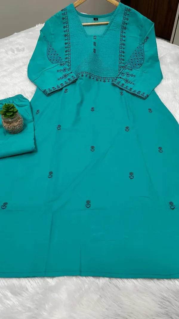 Mint_Green_Cotton_Blend_Premium_Kurta_Set_For_Women