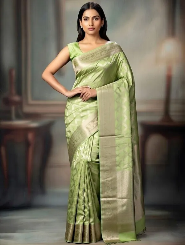 Pista_Green_Silk_Viskos_Cross_Design_Saree_For_Women