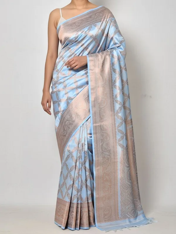 Blue_Silk_Viskos_Cross_Design_Saree_For_Women