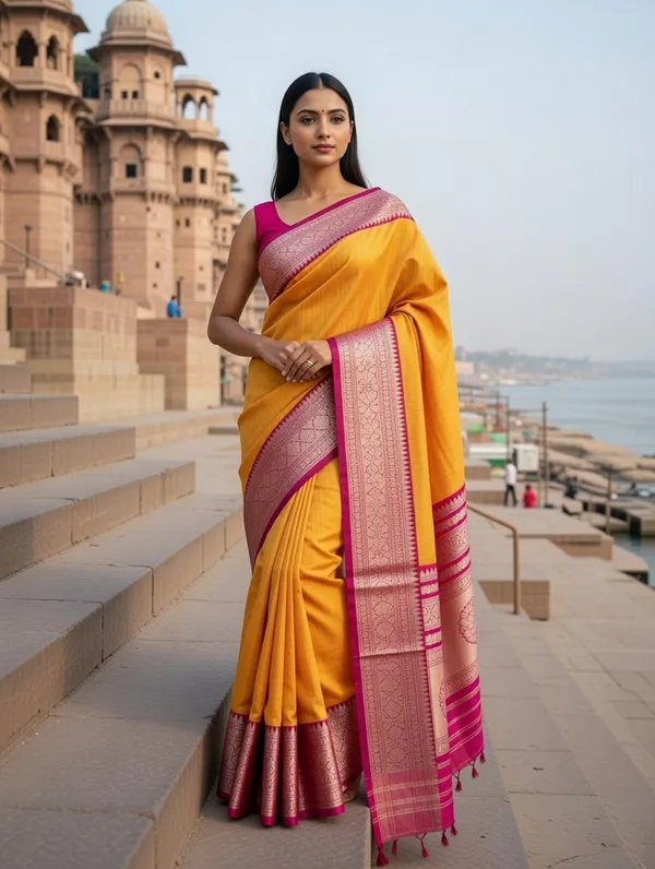 Yellow_Cotton_Kavika_Border_Design_Saree_For_Women