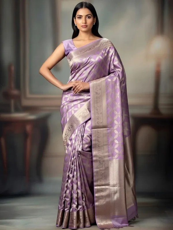 Purple_Silk_Viskos_Cross_Design_Saree_For_Women