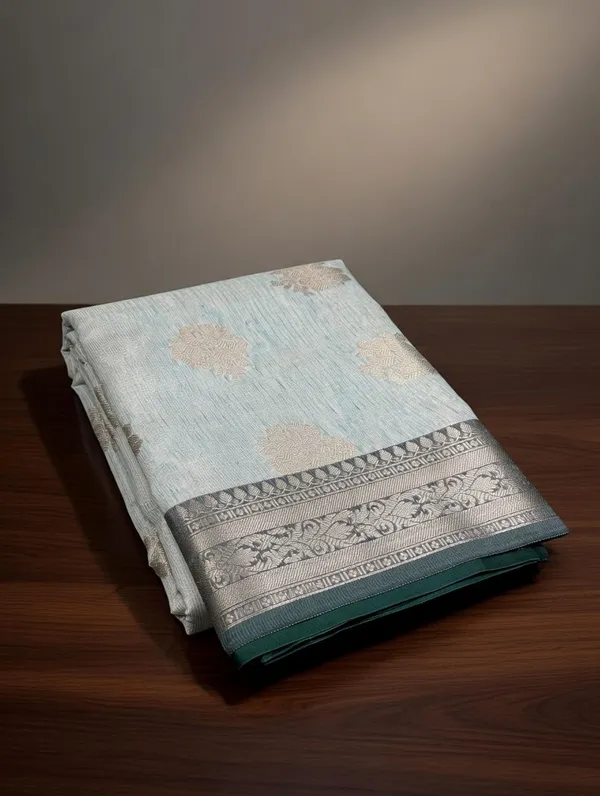 Light_Blue_And_Green__Cotton_Manali_Buta_Design_Saree_For_Women