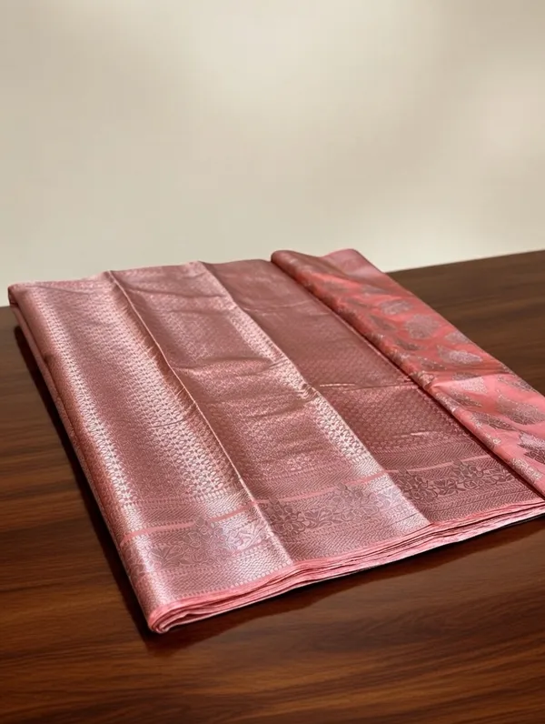 Peach_Silk_Viskos_Tree_Boota_Saree_For_Women
