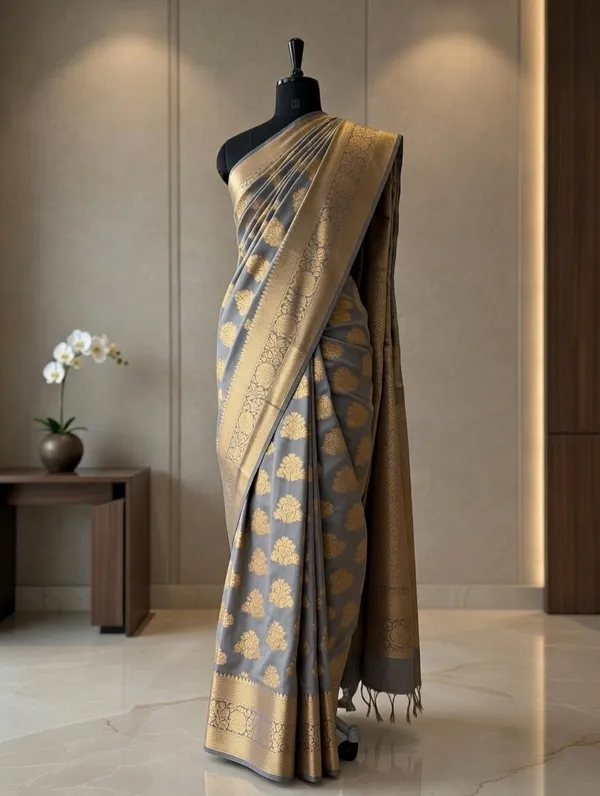 Grey_Silk_Viskos_Tree_Boota_Saree_For_Women