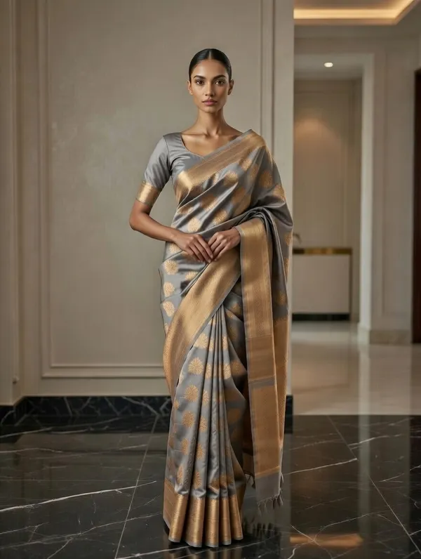 Grey_Silk_Viskos_Tree_Boota_Saree_For_Women