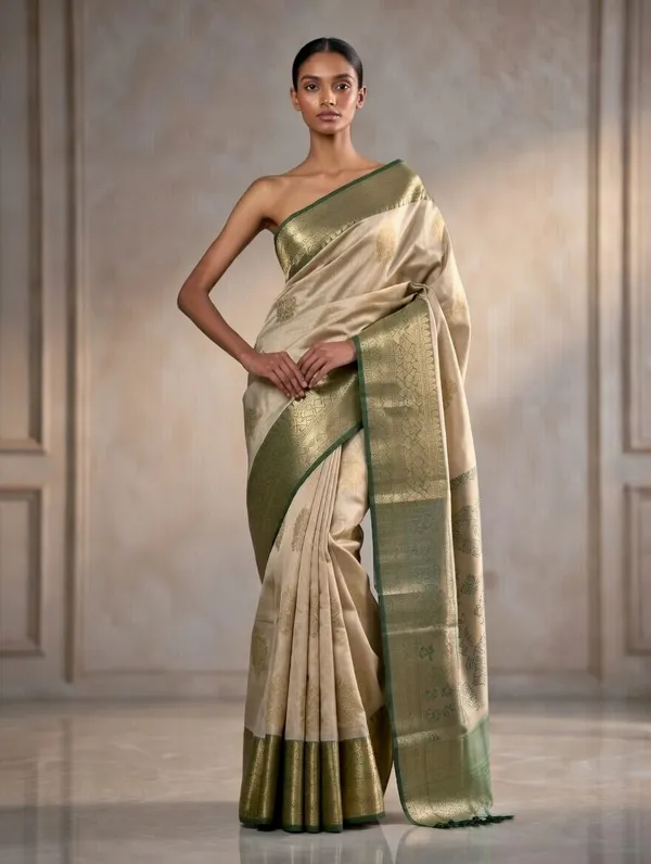 Beige_And_Green__Cotton_Manali_Buta_Design_Saree_For_Women