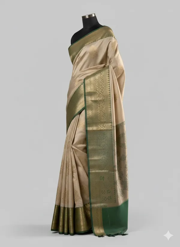 Beige_And_Green__Cotton_Manali_Buta_Design_Saree_For_Women