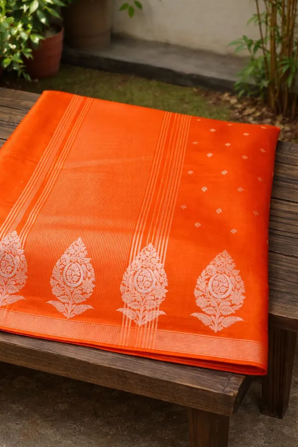 Orange_Silk_Hand_Kataan_Design_Saree_For_Women
