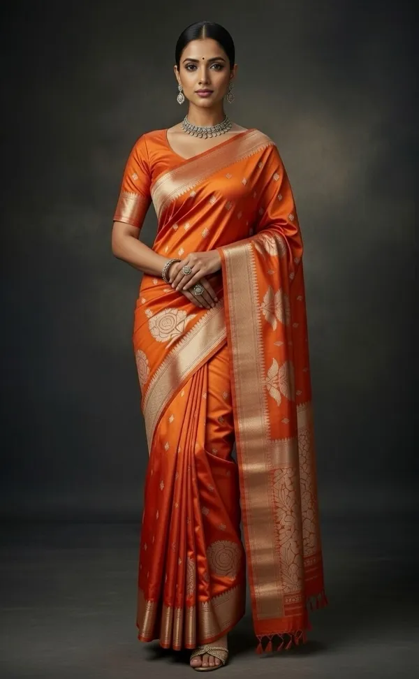 Orange_Silk_Hand_Kataan_Design_Saree_For_Women