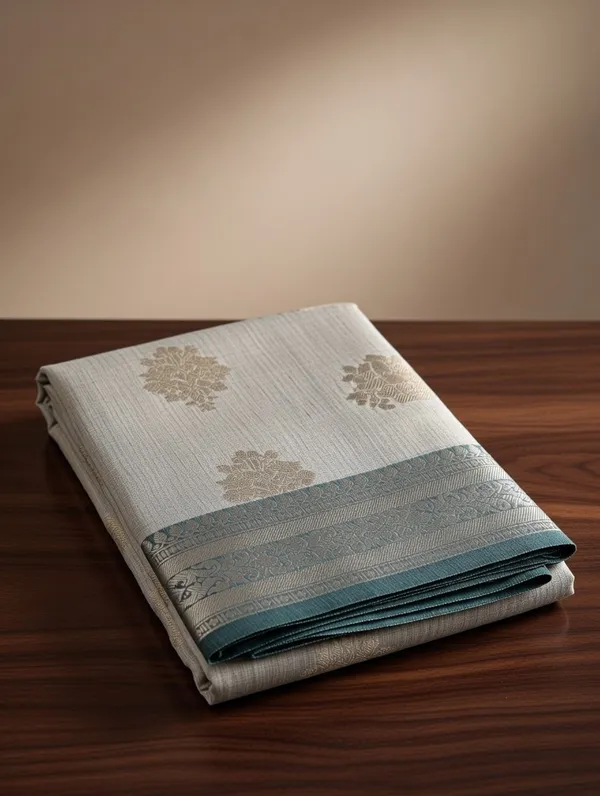 Light_Grey_And_Green__Cotton_Manali_Buta_Design_Saree_For_Women