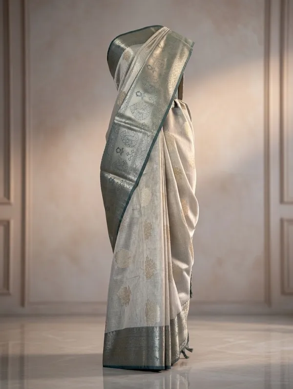 Light_Grey_And_Green__Cotton_Manali_Buta_Design_Saree_For_Women