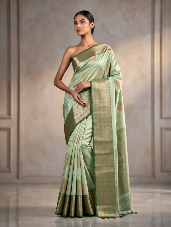 Light_Green_And_Green__Cotton_Manali_Buta_Design_Saree_For_Women