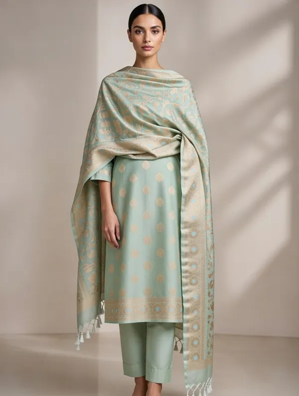 Light_Blue_Silk_Boota_Kurti_And_Jaal_Design_On_Dupatta_Unstitched_Suit_For_Women