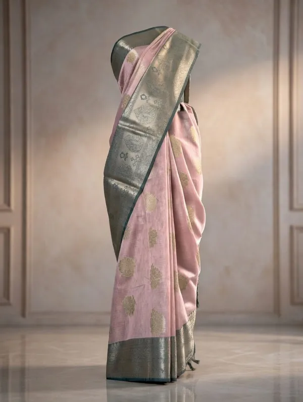 Baby_Pink_And_Green__Cotton_Manali_Buta_Design_Saree_For_Women