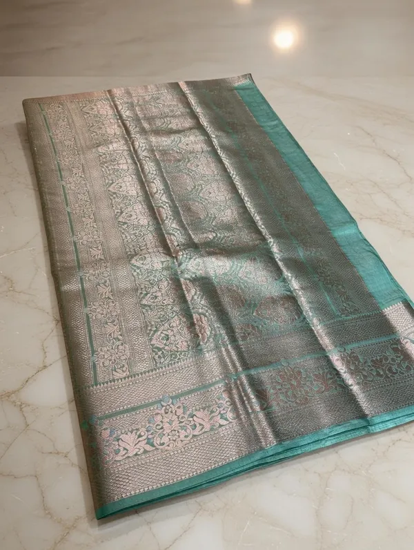 Teal_Silk_Viskos_Tree_Boota_Saree_For_Women