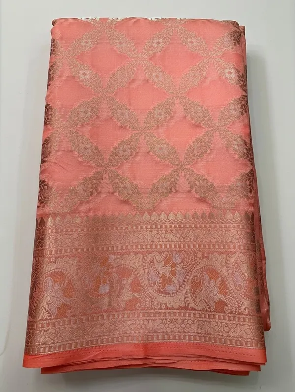 Peach_Silk_Viskos_Cross_Design_Saree_For_Women