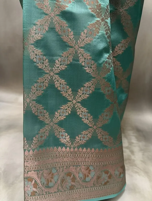Teal_Silk_Viskos_Cross_Design_Saree_For_Women