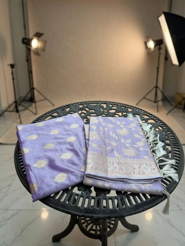 Lilac_Silk_Boota_Kurti_And_Jaal_Design_On_Dupatta_Unstitched_Suit_For_Women