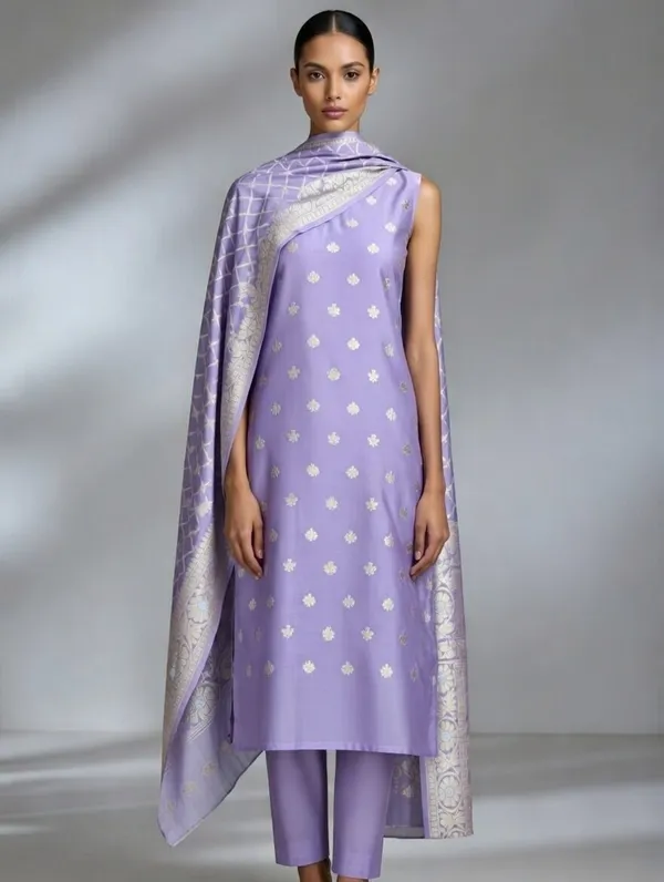 Lilac_Silk_Boota_Kurti_And_Jaal_Design_On_Dupatta_Unstitched_Suit_For_Women