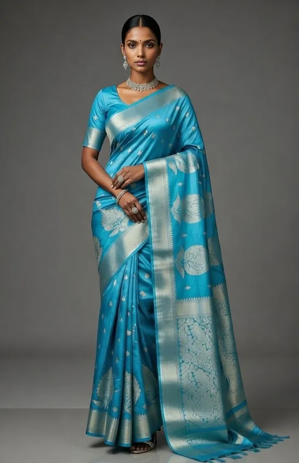 Blue_Silk_Hand_Kataan_Design_Saree_For_Women