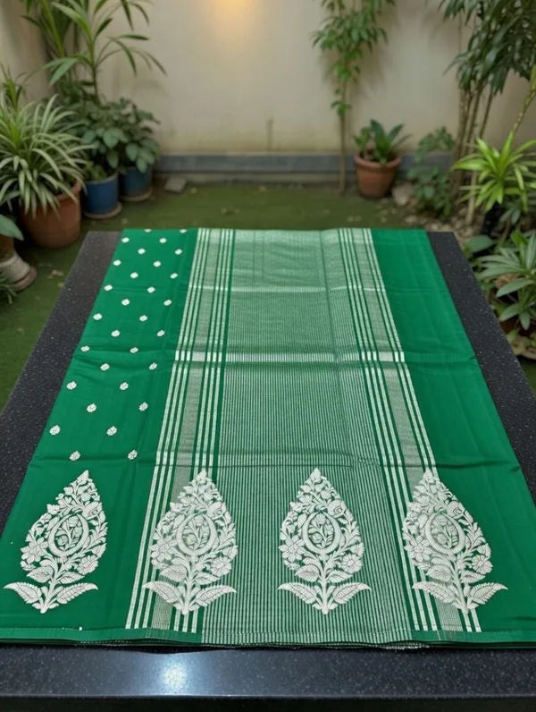 Green_Silk_Hand_Kataan_Design_Saree_For_Women