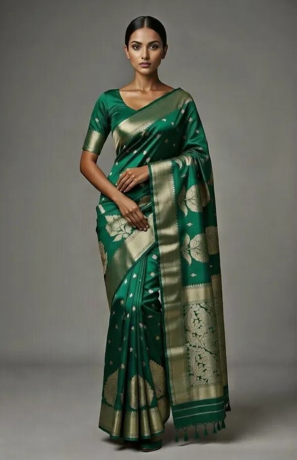 Green_Silk_Hand_Kataan_Design_Saree_For_Women