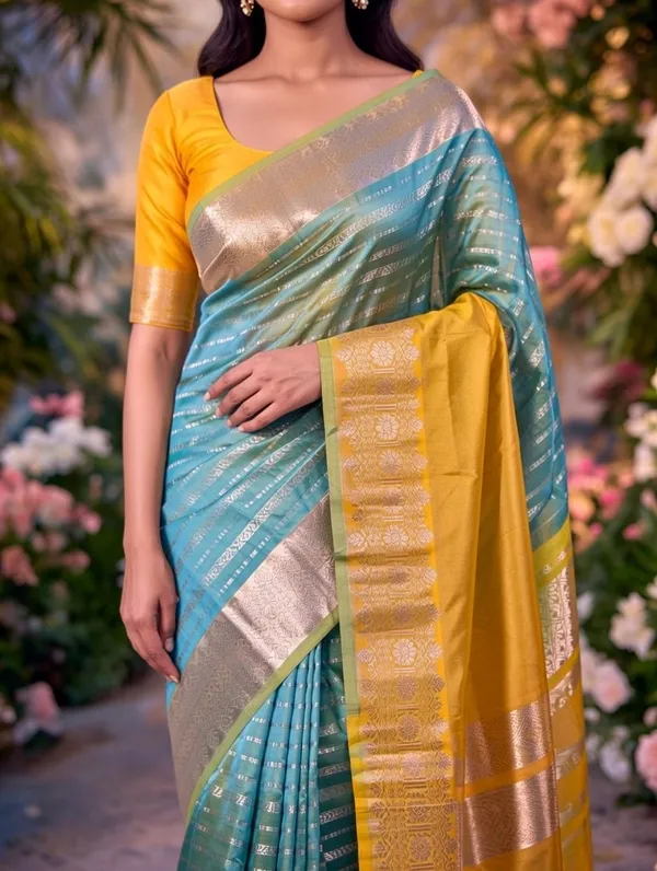Teal_Cotton_Silk_Kavika_Lining_Design_Saree_For_Women