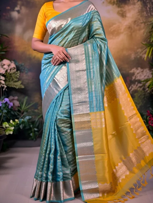 Teal_Cotton_Silk_Kavika_Lining_Design_Saree_For_Women