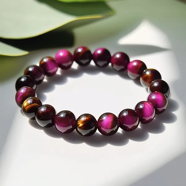 Black_And_Dark_Pink_Tiger'S_Eye_Crystal_Stone_Bracelet_