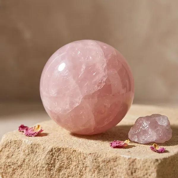 A_Soft_Pink_Rose_Quartz_Crystal_Stone_Sphere_For_Enhances_Love_And_Emotional_Connections_Promotes_Self-Love,_Forgiveness,_And_Compassion