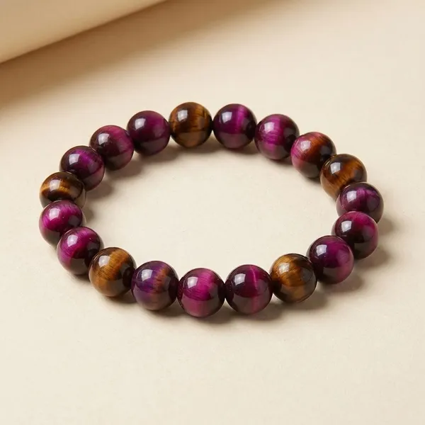 Black_And_Dark_Pink_Tiger'S_Eye_Crystal_Stone_Bracelet_