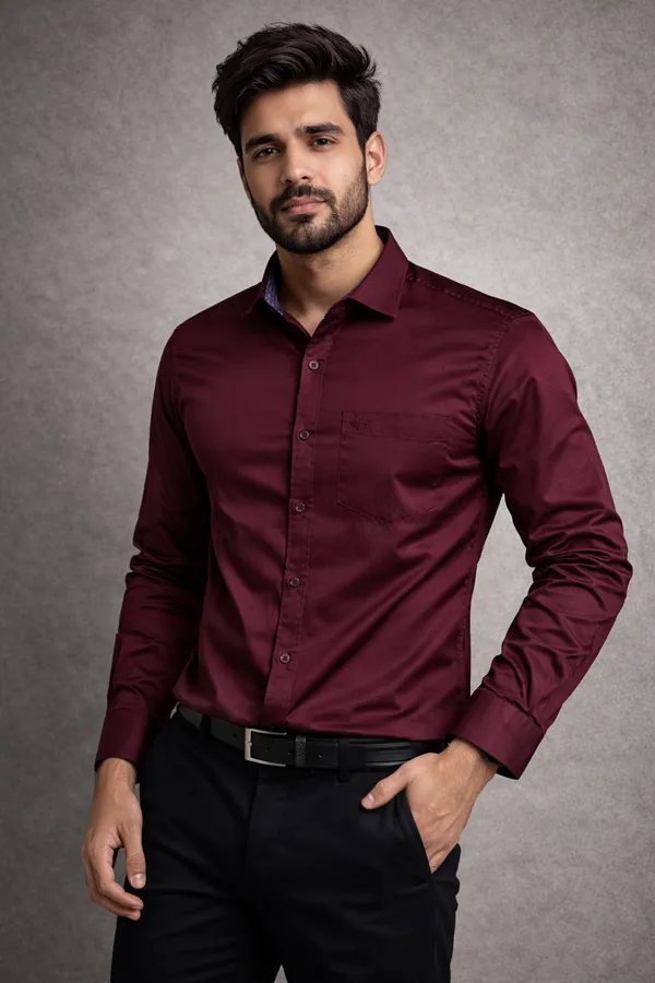 Maroon_Cotton_Plain_Shirt_Full_Sleeves_For_Men