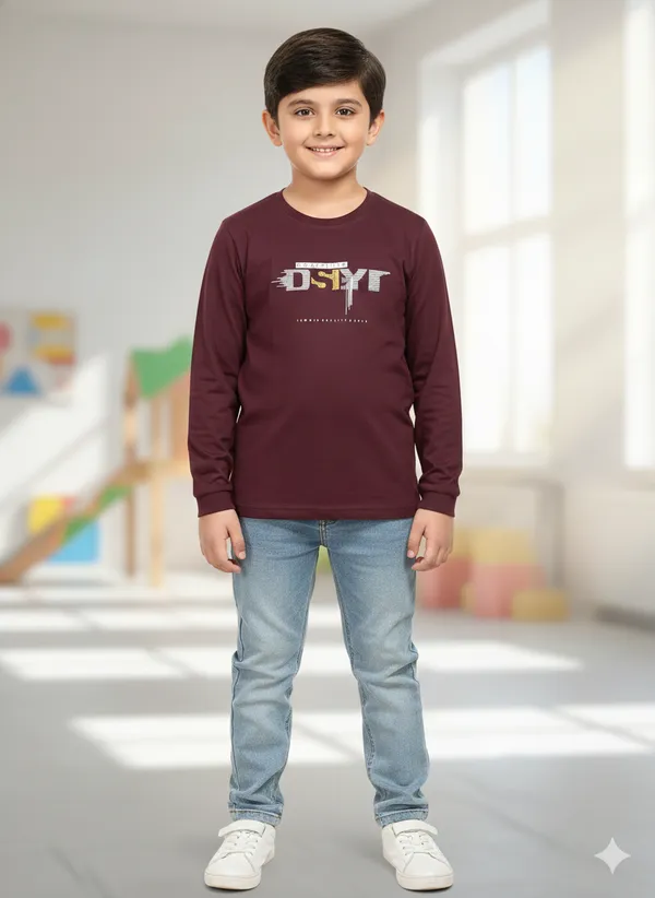 Maroon_Cotton_Full_Sleeves_Tshirt_Kids