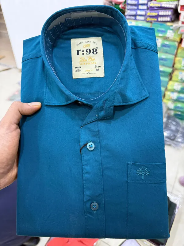 Teal_Blue_Cotton_Plain_Shirt_Full_Sleeves_For_Men