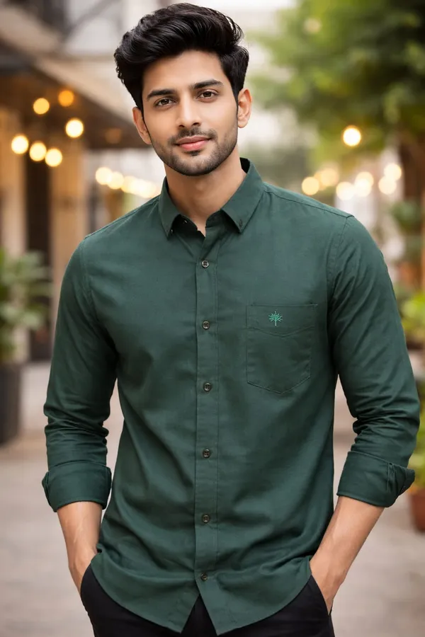 Dark_Green_Cotton_Plain_Shirt_Full_Sleeves_For_Men