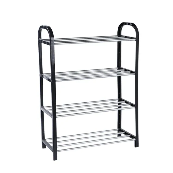 Black_Foldable_Multi_Layer_Shoe_Rack_Organizer_Space_Saving_Storage_Solution_For_Entryway,_Closet,_Bedroom_(Metal_Shelves_With_Pp_Plastic_Frame)_(4_Layer)