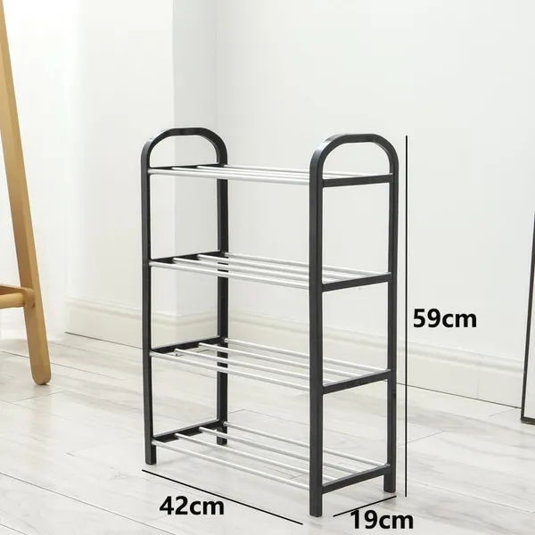Black_Foldable_Multi_Layer_Shoe_Rack_Organizer_Space_Saving_Storage_Solution_For_Entryway,_Closet,_Bedroom_(Metal_Shelves_With_Pp_Plastic_Frame)_(4_Layer)