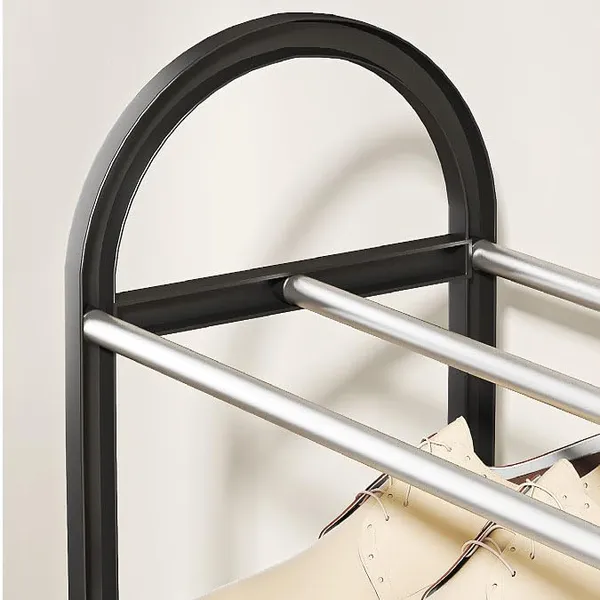 Black_Shoe_Rack_Organizer_With_Chrome_Accents,_Sturdy_Storage_Shelf_For_Entryway,_Closet_(Metal_Shelves_With_Pp_Plastic_Frame)_(5_Layer)