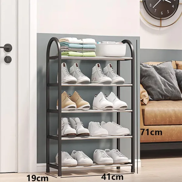 Black_Shoe_Rack_Organizer_With_Chrome_Accents,_Sturdy_Storage_Shelf_For_Entryway,_Closet_(Metal_Shelves_With_Pp_Plastic_Frame)_(5_Layer)