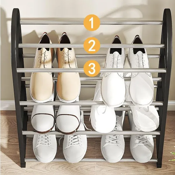 Black_Shoe_Rack_Organizer_With_Chrome_Accents,_Sturdy_Storage_Shelf_For_Entryway,_Closet_(Metal_Shelves_With_Pp_Plastic_Frame)_(5_Layer)