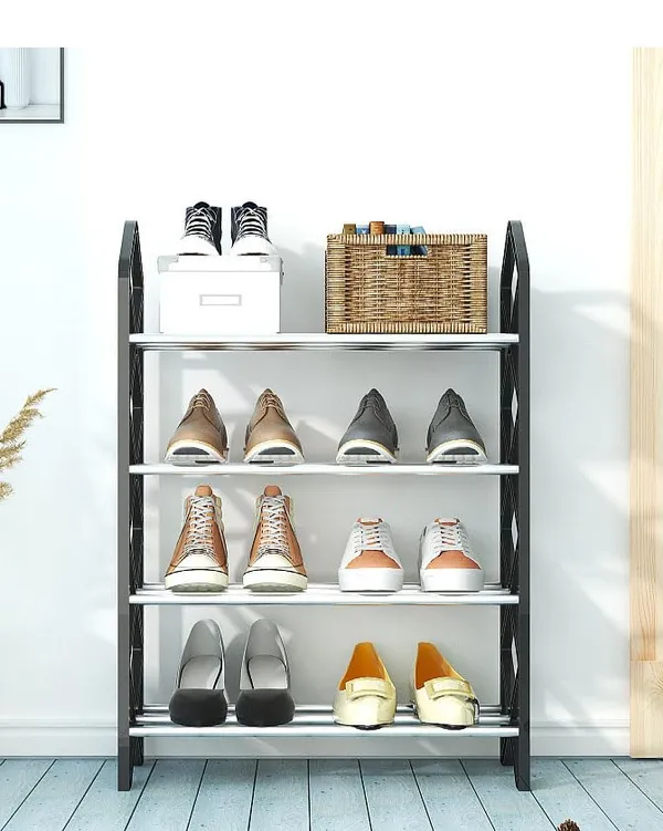 Black_Multifunctional_Shoe_Rack_Organizer_Entryway_Storage_Solution_For_Home_And_Office_(4_Layer,_Metal_Shelves_With_Pp_Plastic_Frame)