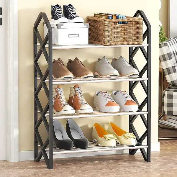 Black_Multifunctional_Shoe_Rack_Organizer_Entryway_Storage_Solution_For_Home_And_Office_(4_Layer,_Metal_Shelves_With_Pp_Plastic_Frame)